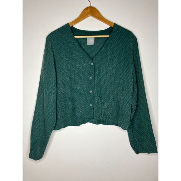 Vintage 90's Rabbit Rabbit Rabbit Womens Size 16 Large Green Textured Dot Blouse - Picture 1 of 9